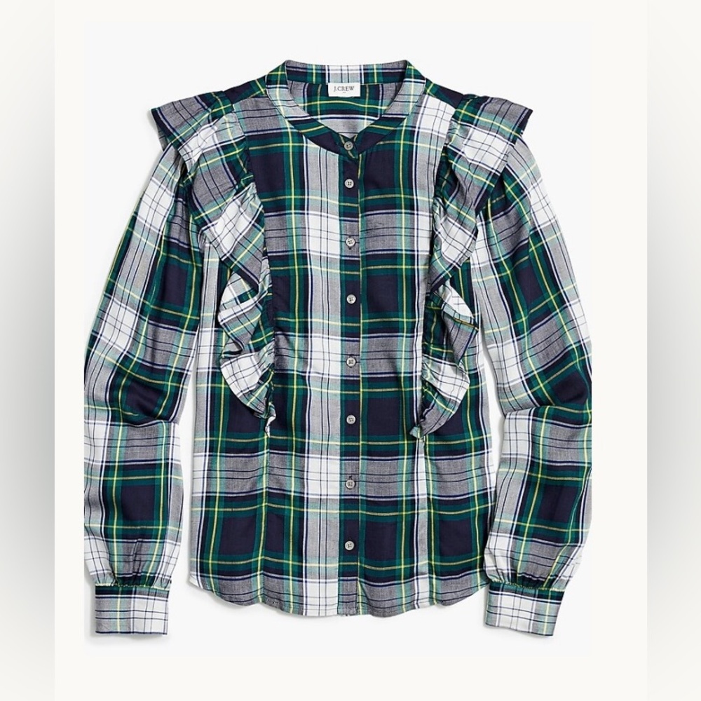 J.Crew Tartan Plaid Ruffle Button Down XS